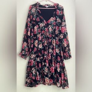 American Eagle Outfitters Black and Pink Ruffled Tiered Sundress